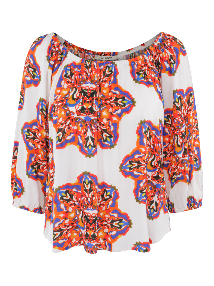 Elastic collar blouse White/Flower