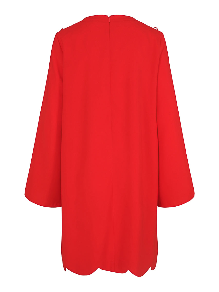 Button shoulder dress Red
