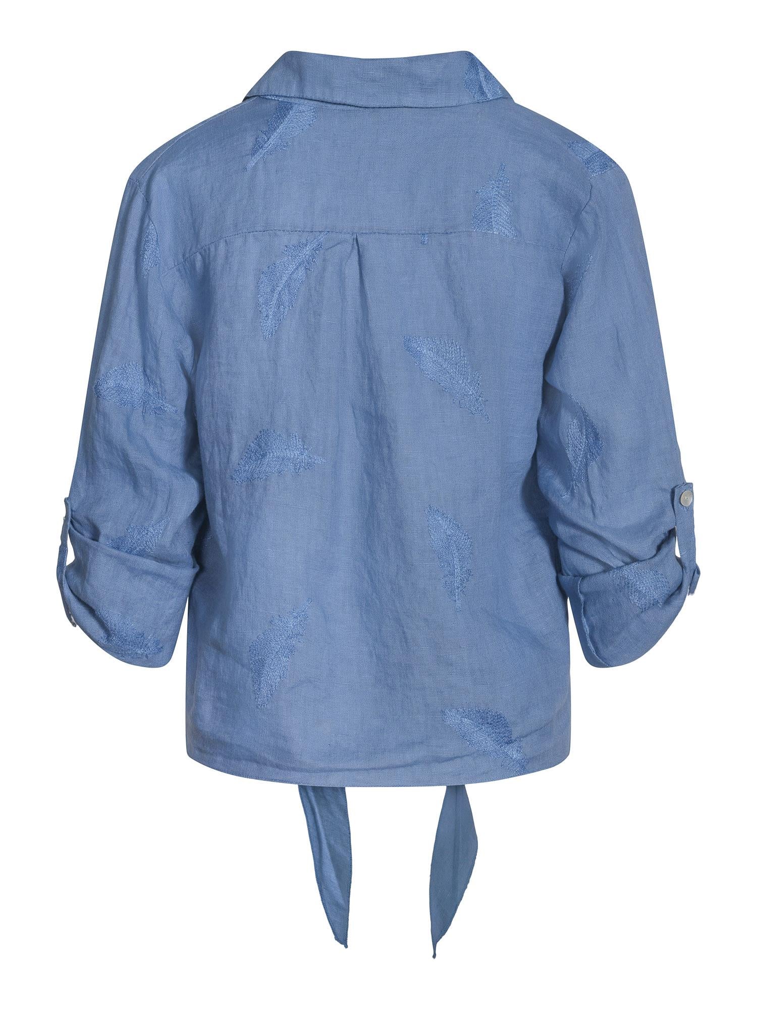 Tie feather embr shirt Jeans blue