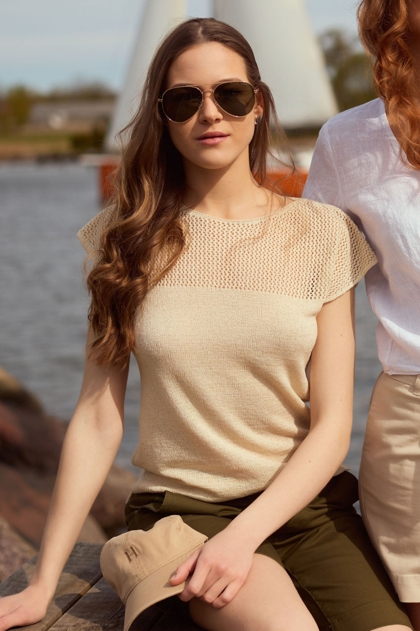 Knitted fashion top lys-beige