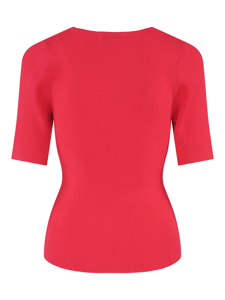 V-neck rib pullover Berry