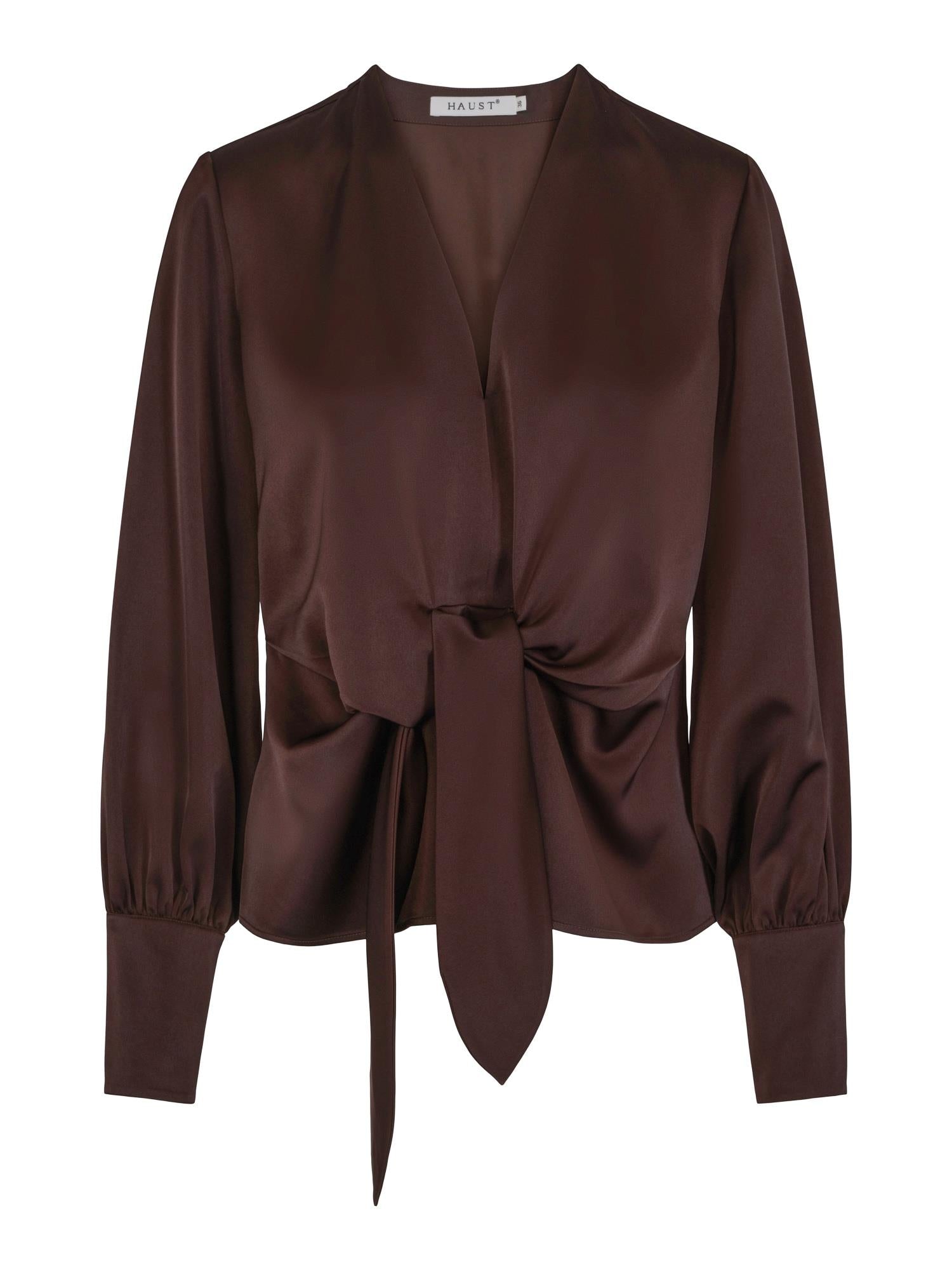 Front tie blouse Mørkebrun