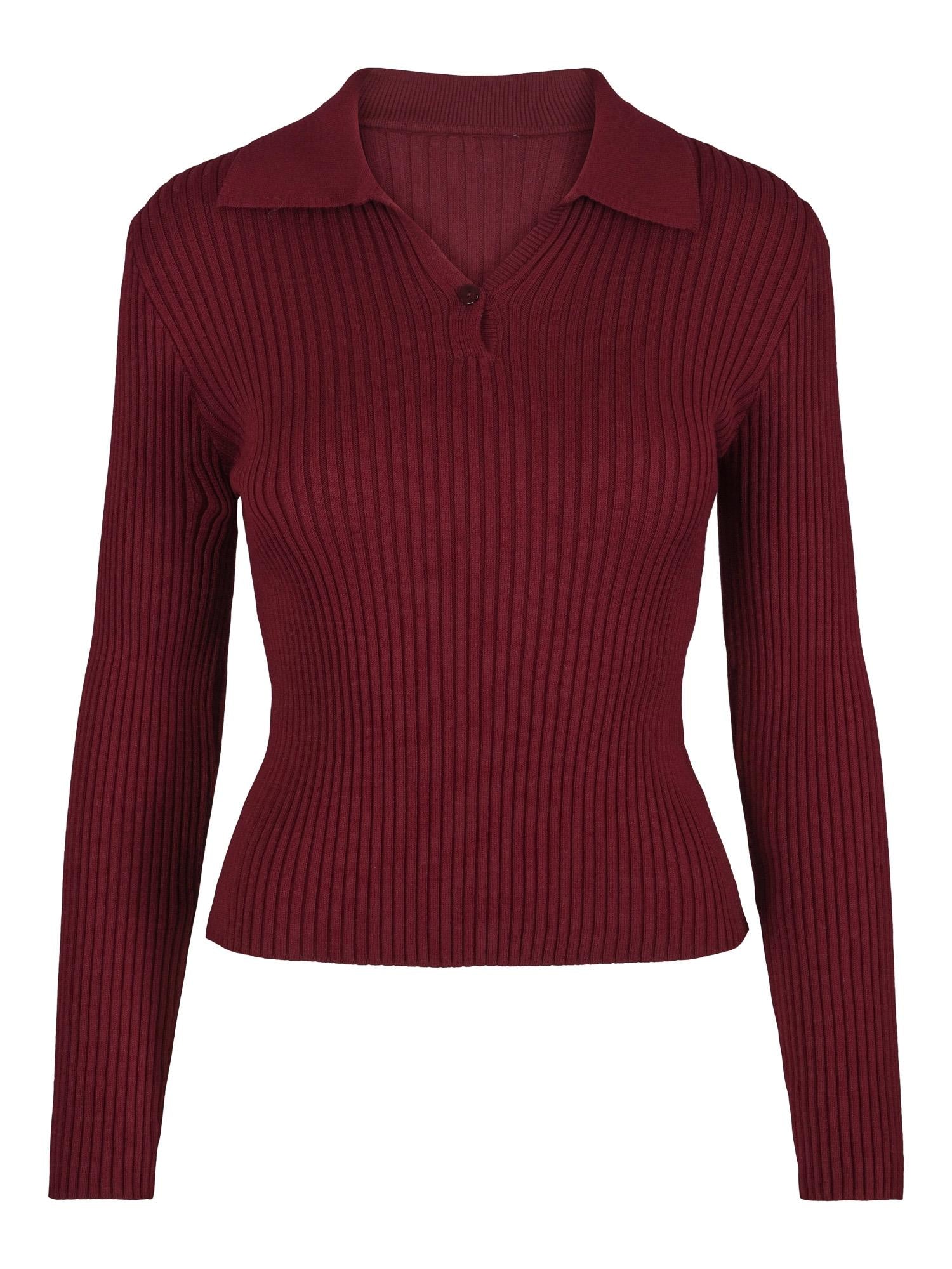 Collar rib knit pullover Burgunder