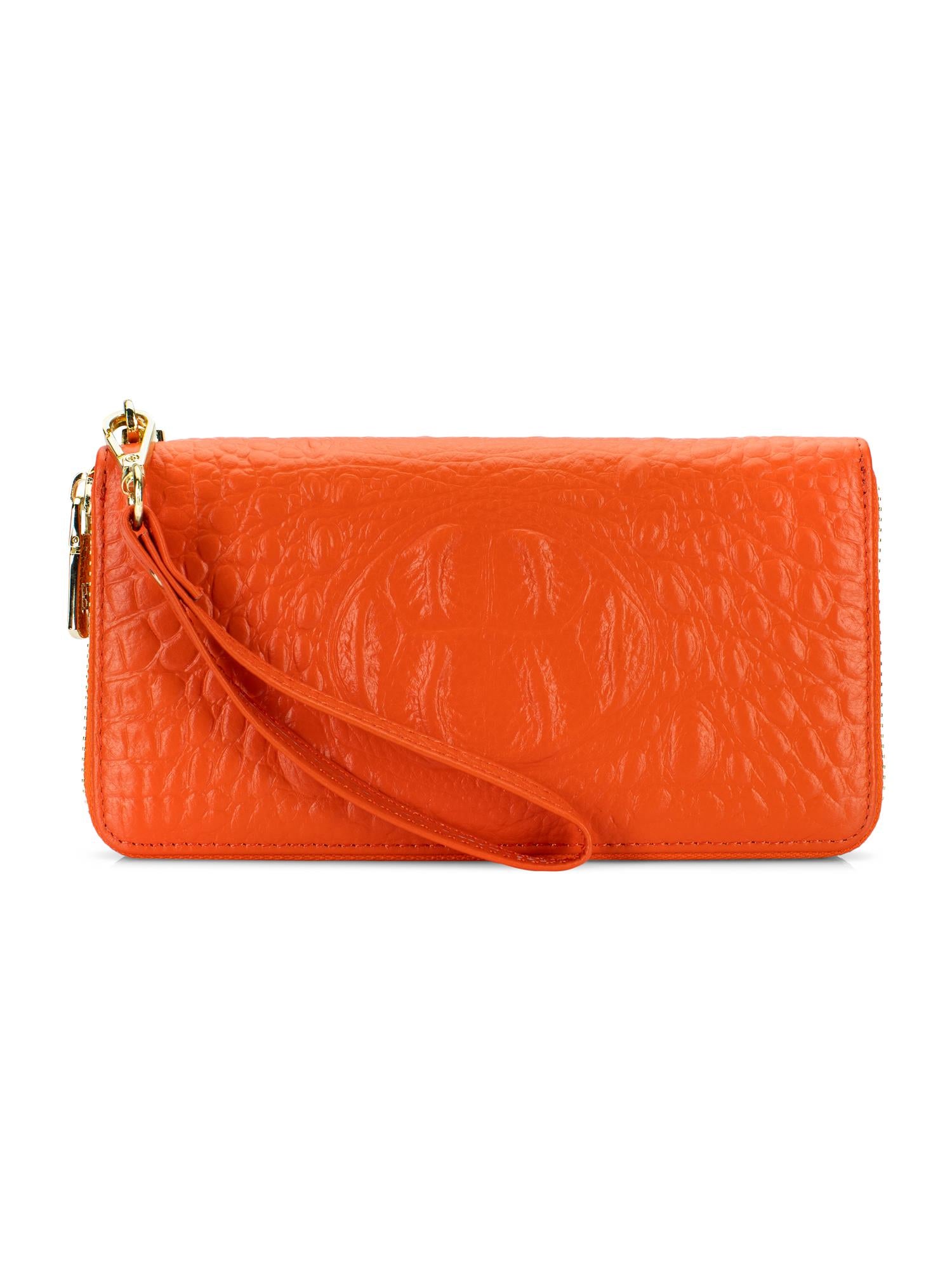 Leather wallet big Alligator Orange