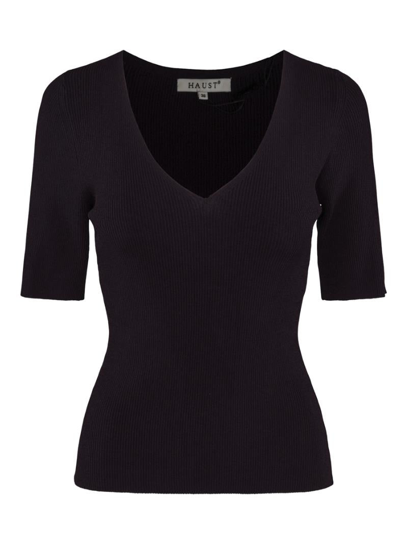 V-neck rib pullover Black