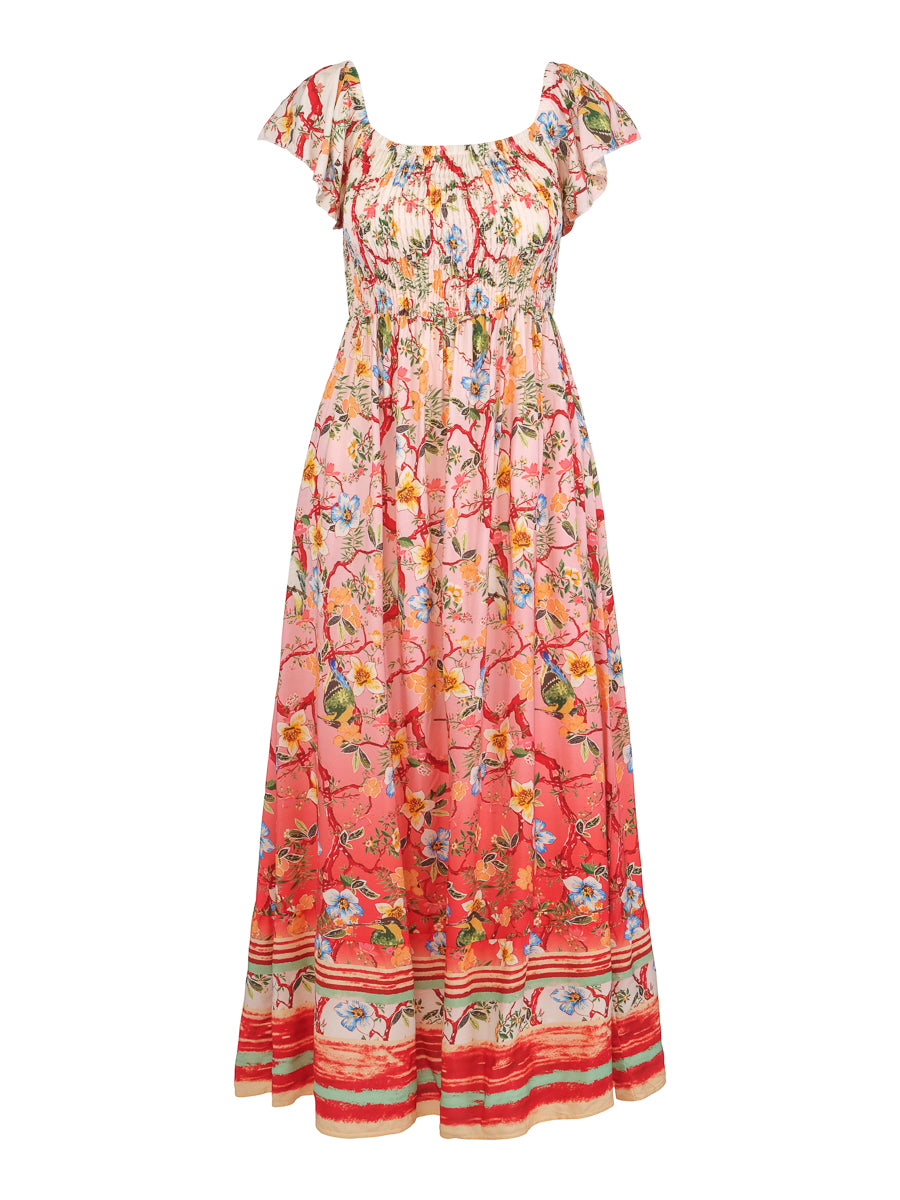 Feminine elastic top dress Red Flower