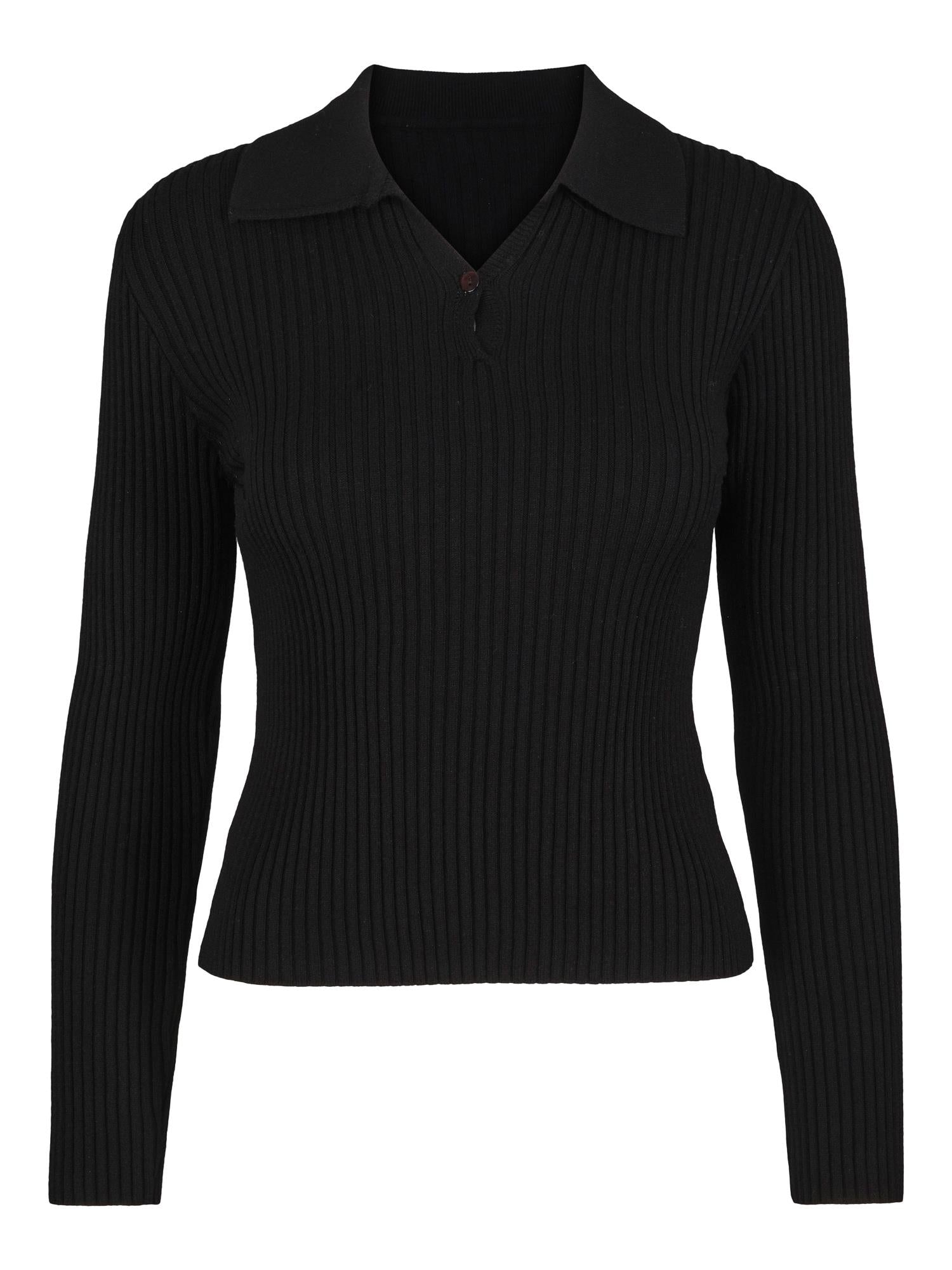 Collar rib knit pullover Black