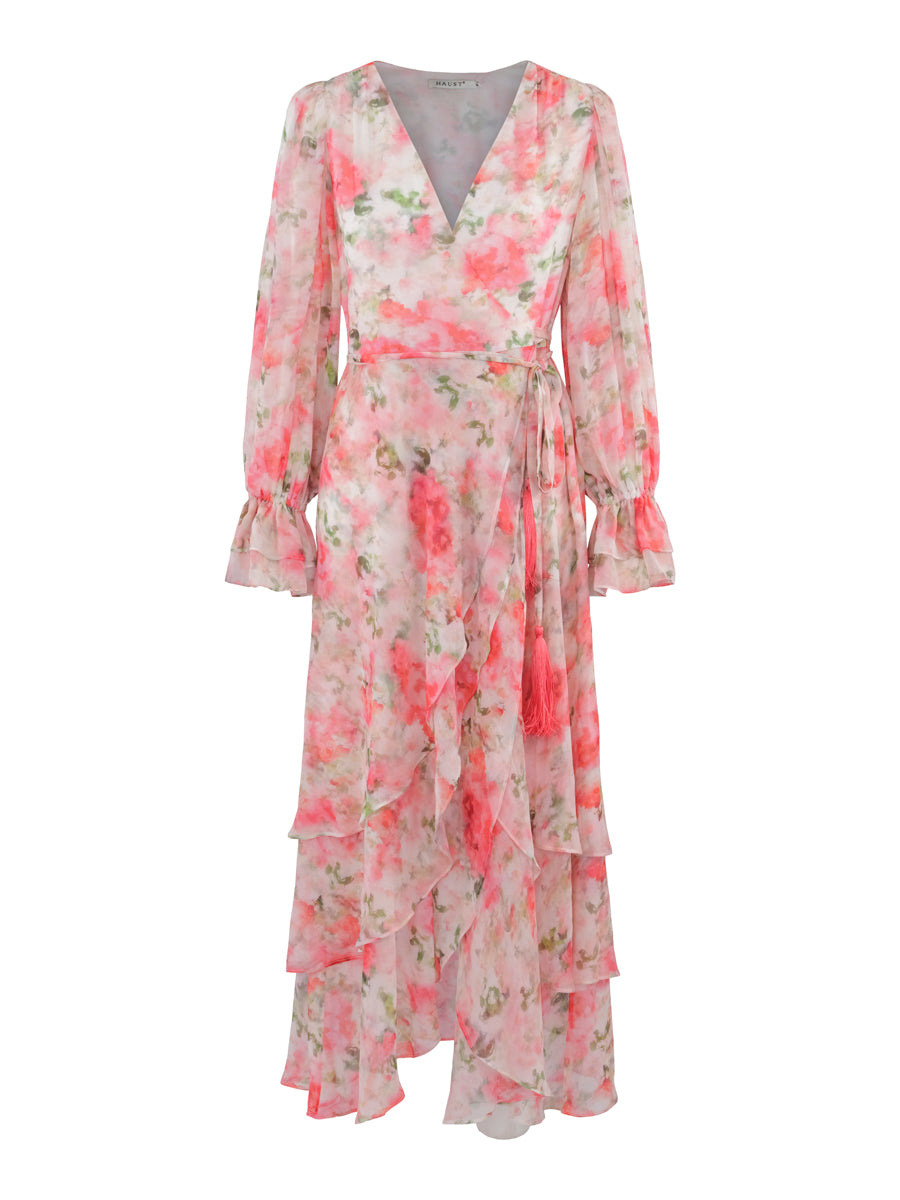 Long fab wrap dress Flower