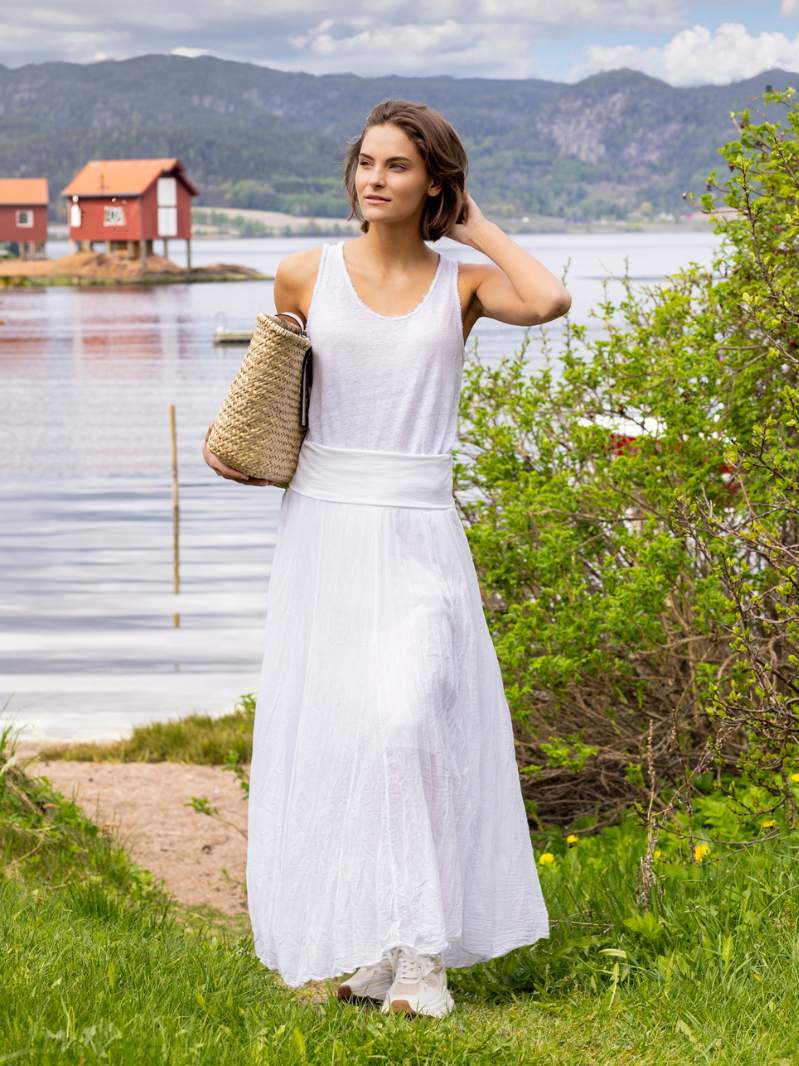 Cotton casual long skirt White