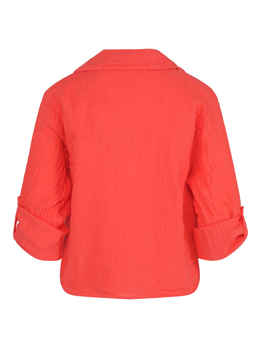 Tie linen shirt Coral