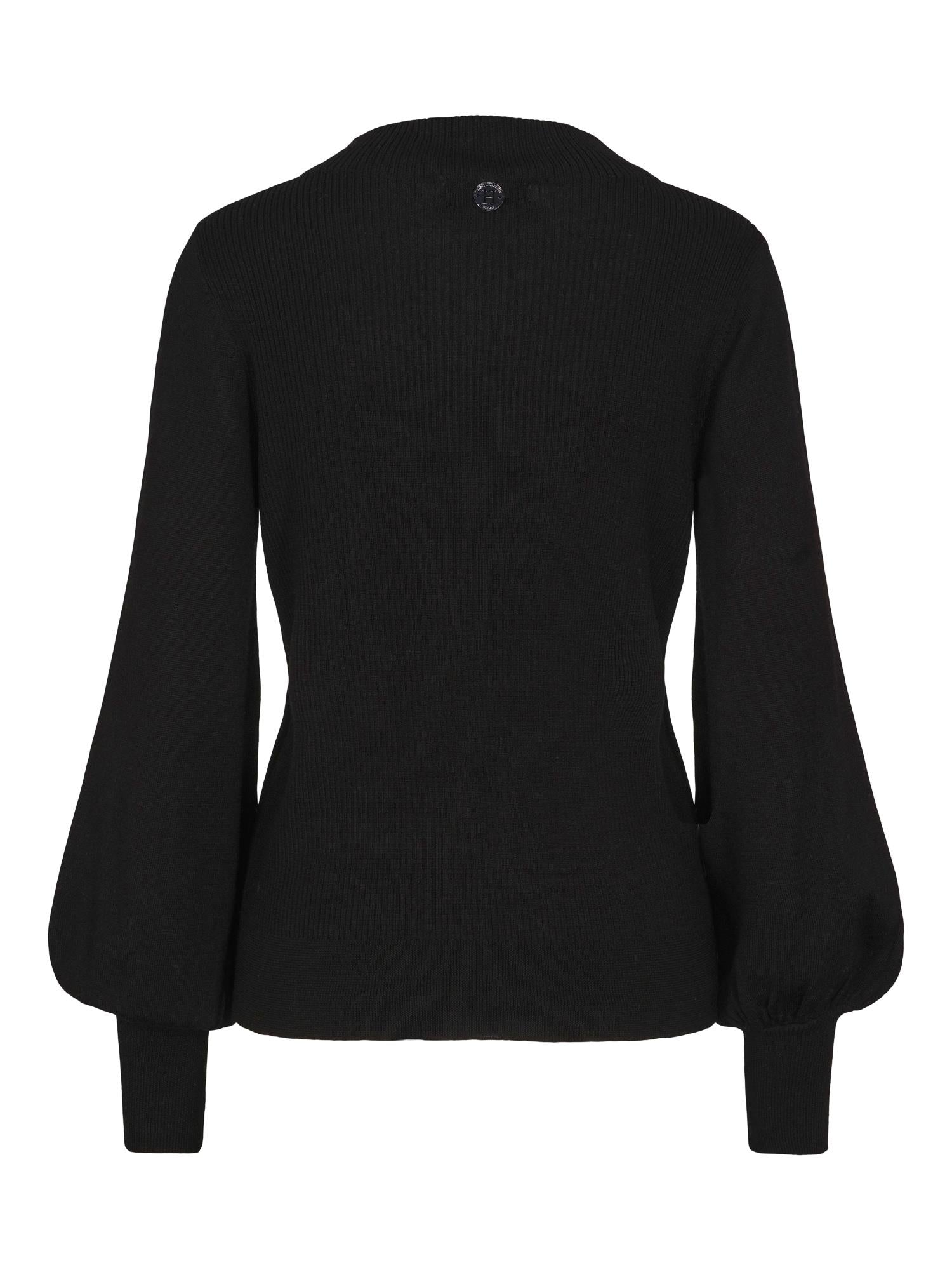 Ribbed merino sleeve pullover Black