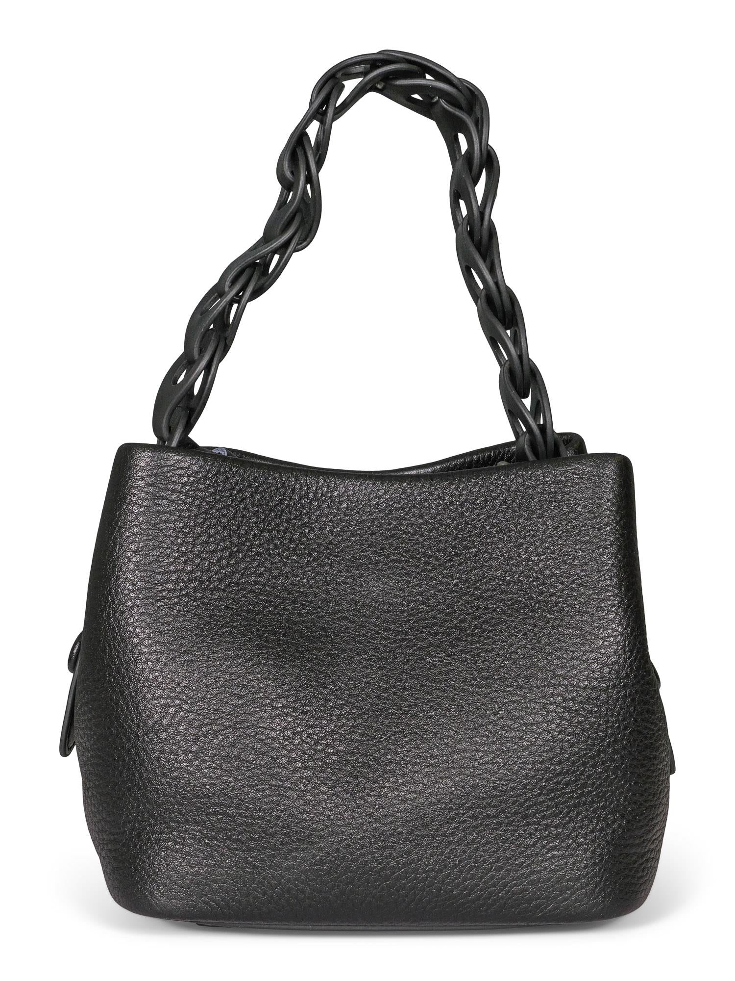 Detailed handle leather bag Black