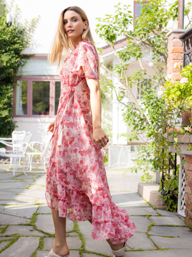 Long feminin wrap dress Flower