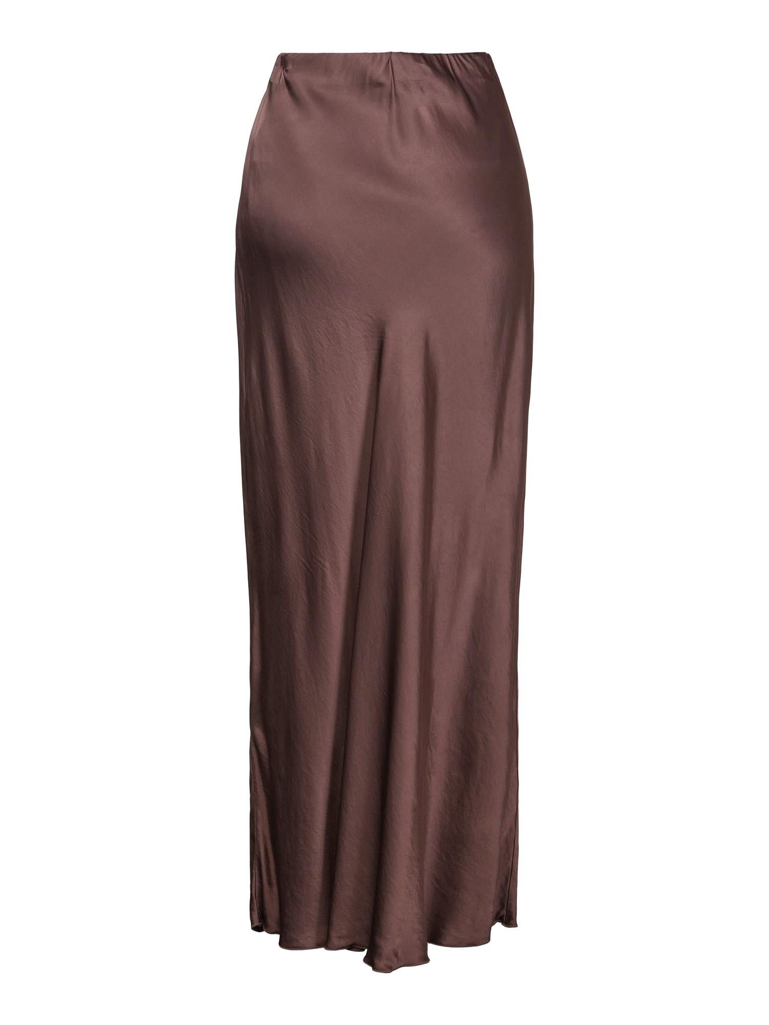 Long stretch satin skirt Mørkebrun
