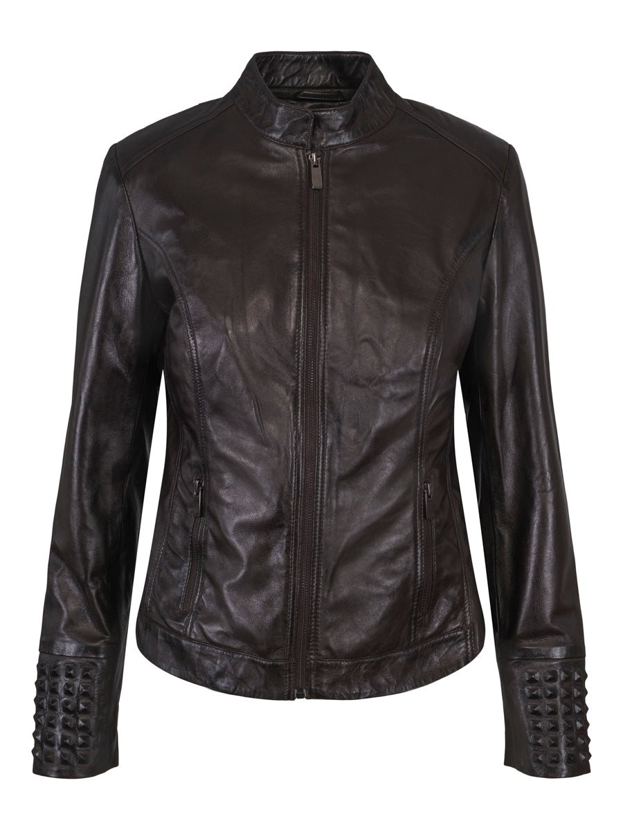 Stud leather jacket Brown