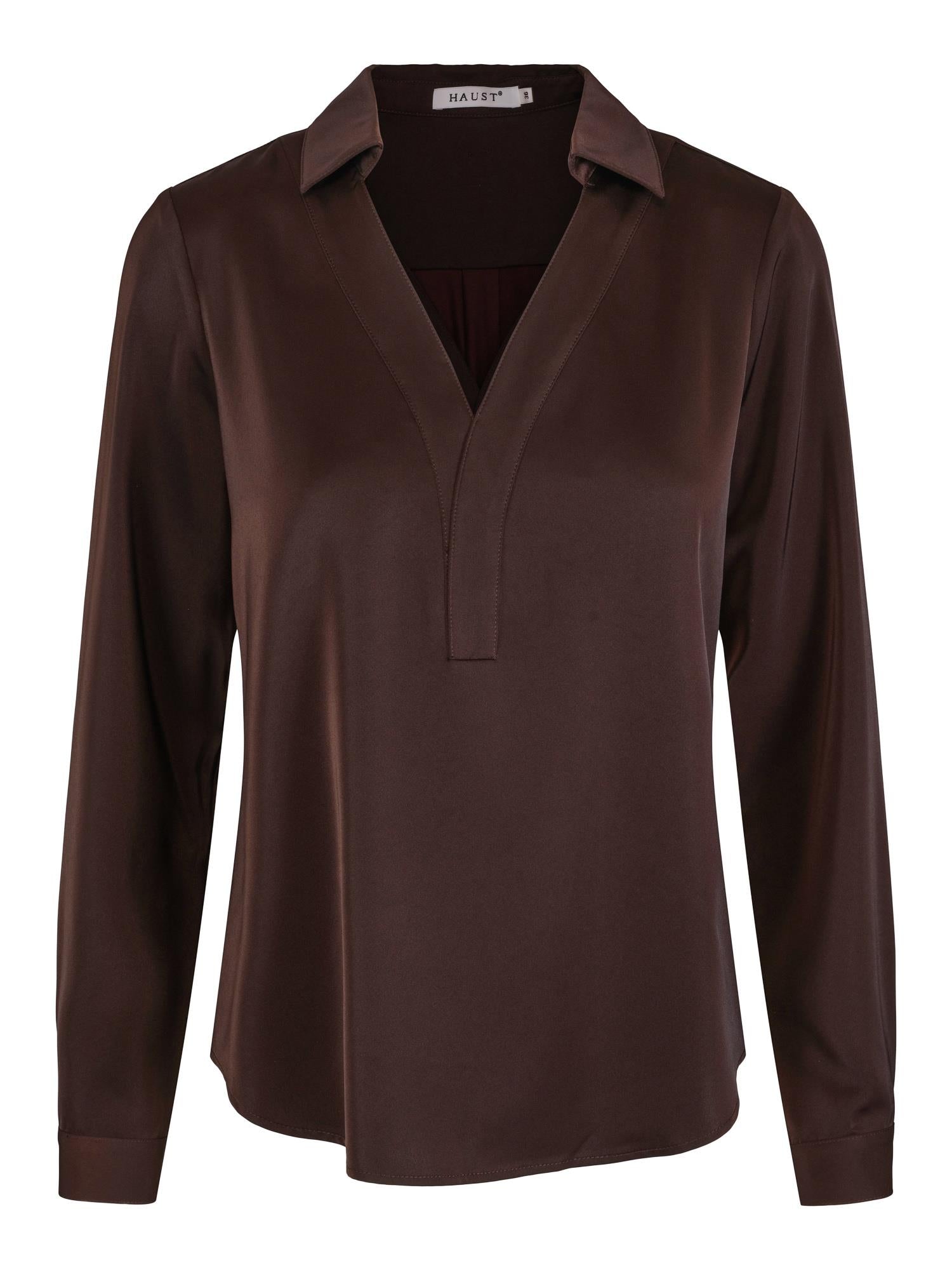 V-neck classic blouse Mørkebrun
