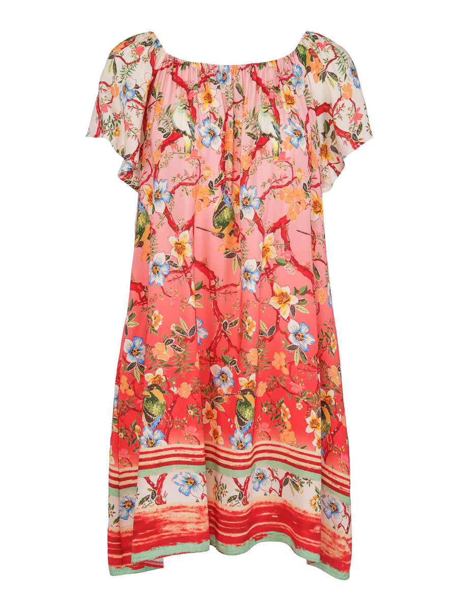 Short A-shape dress Red Flower