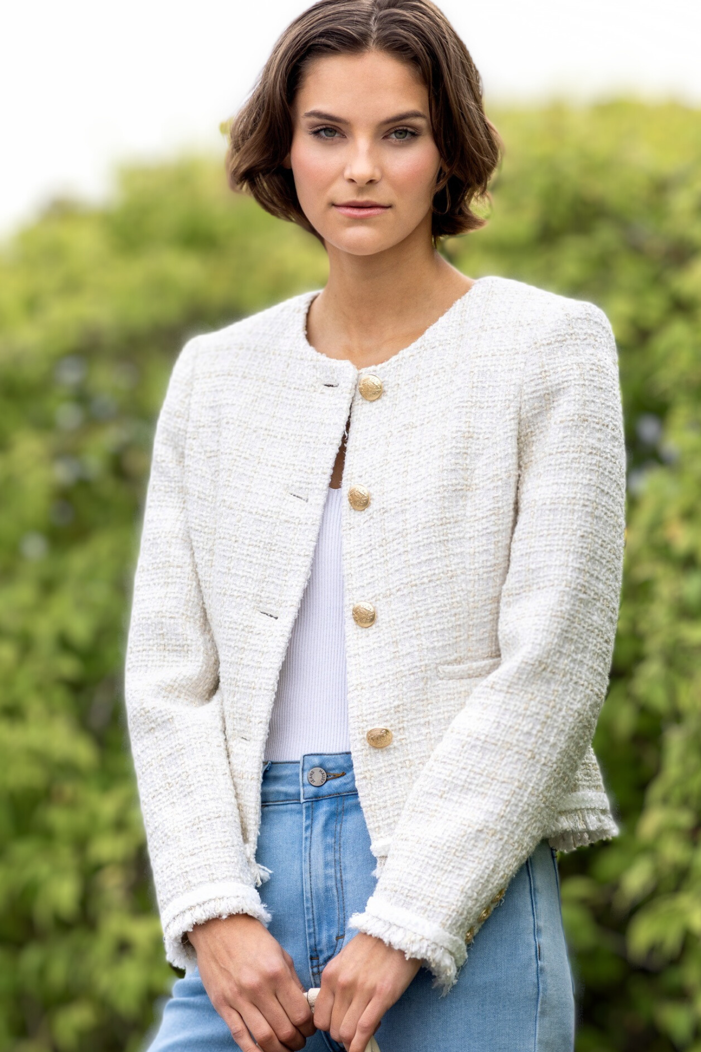 Fashion fringe blazer Krem