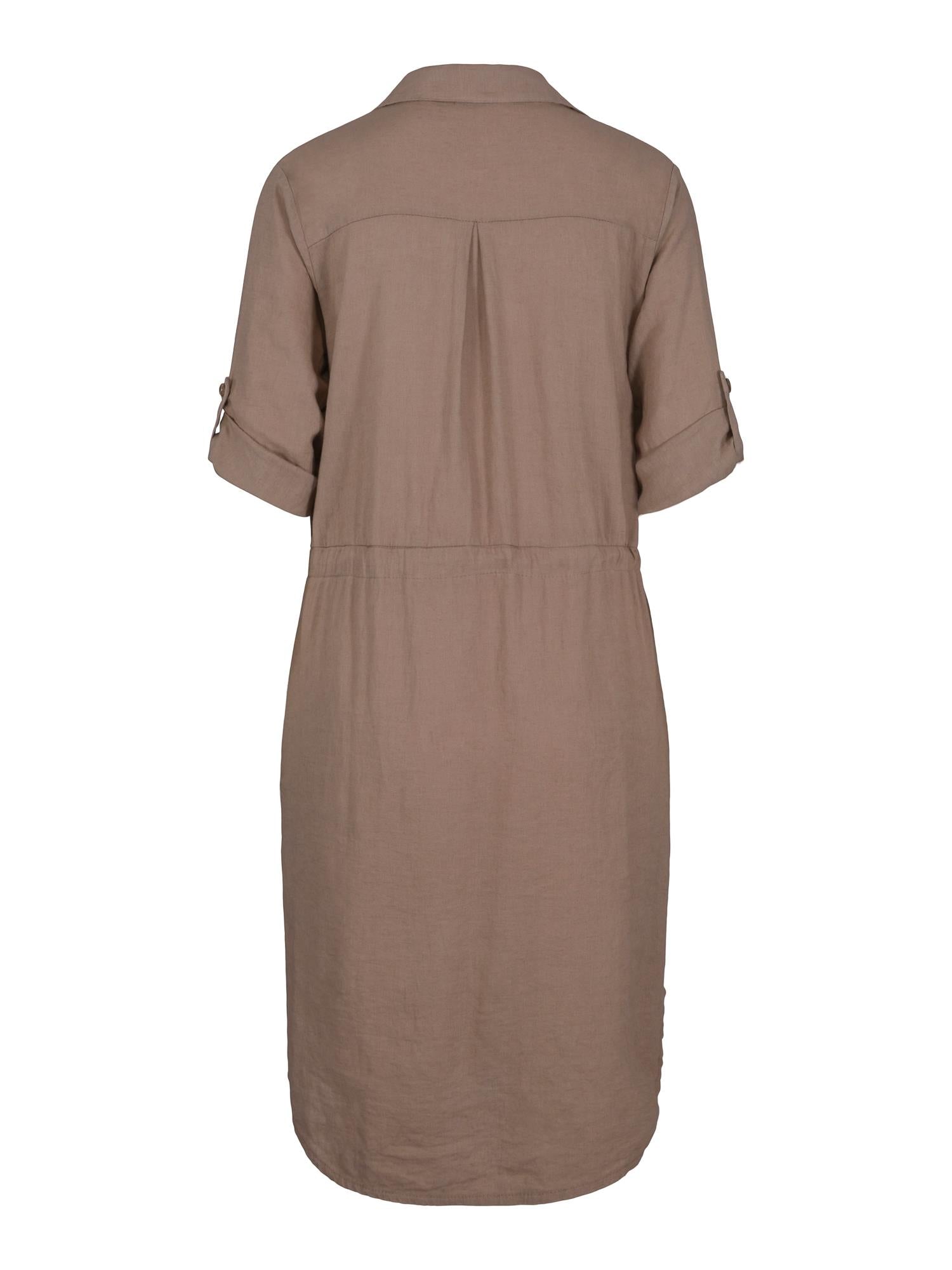 Short button dress Mørk-sand