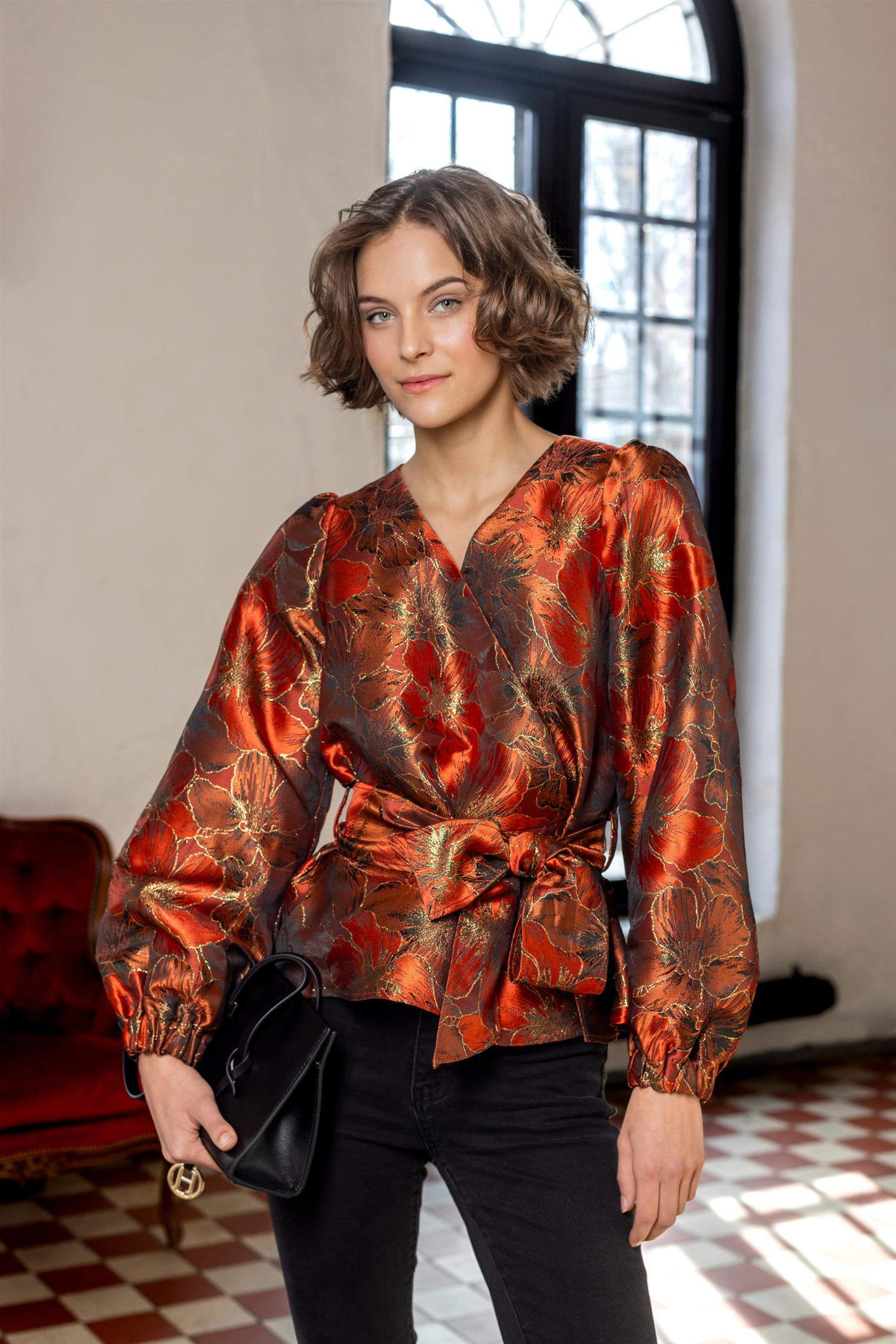 Wrap fab blouse Rust