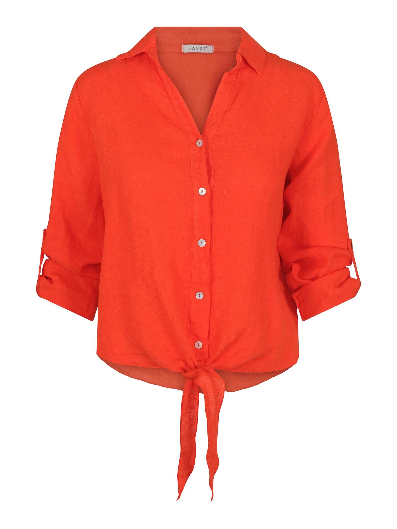 Tie linen shirt Oransje