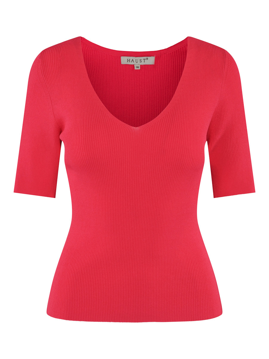 V-neck rib pullover Berry
