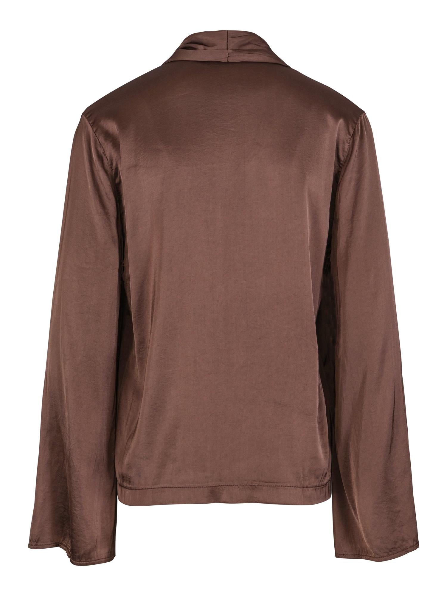 Tie satin stretch blouse Mørkebrun