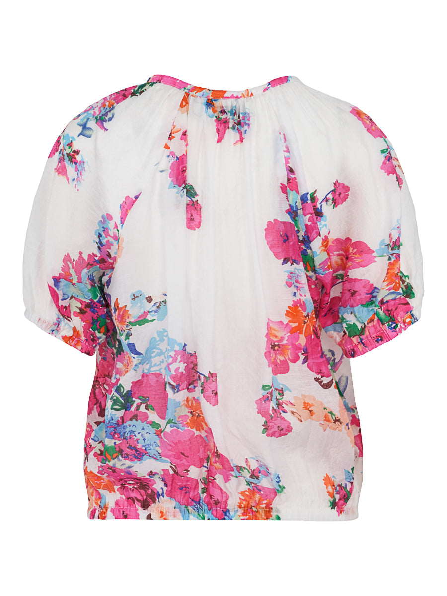 Elastic tassel blouse Pink-Flower