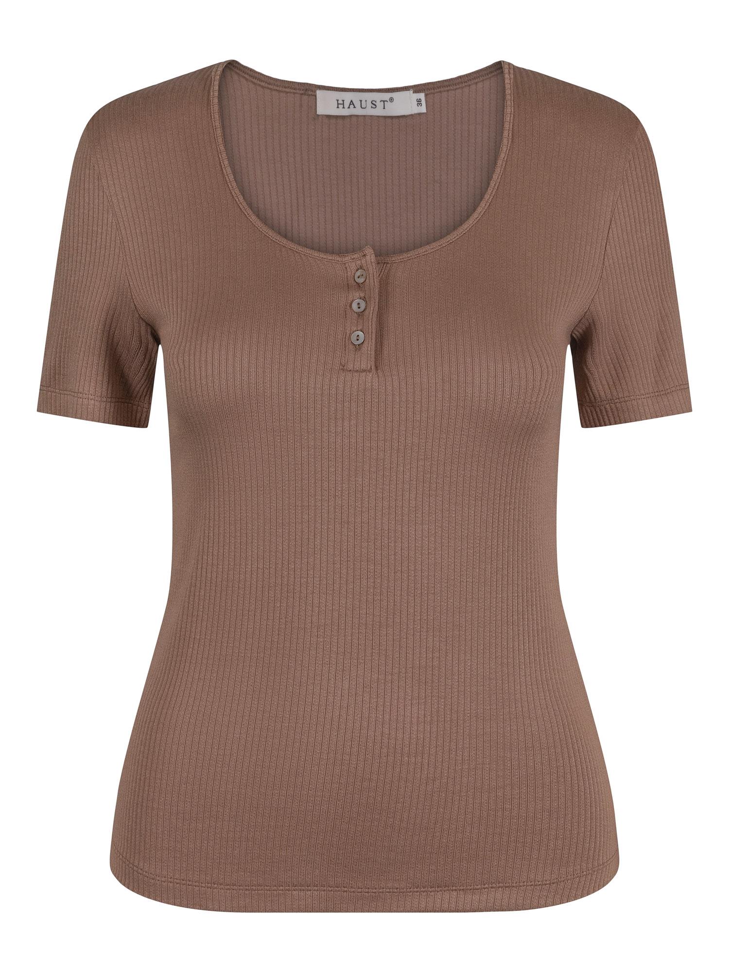 Rib button top Mørk-sand