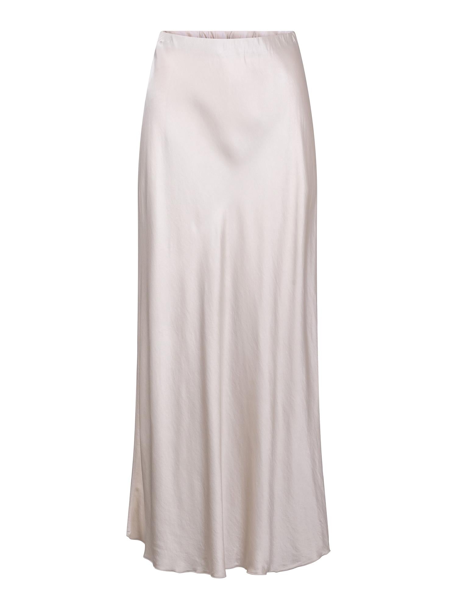 Long stretch satin skirt lys-beige