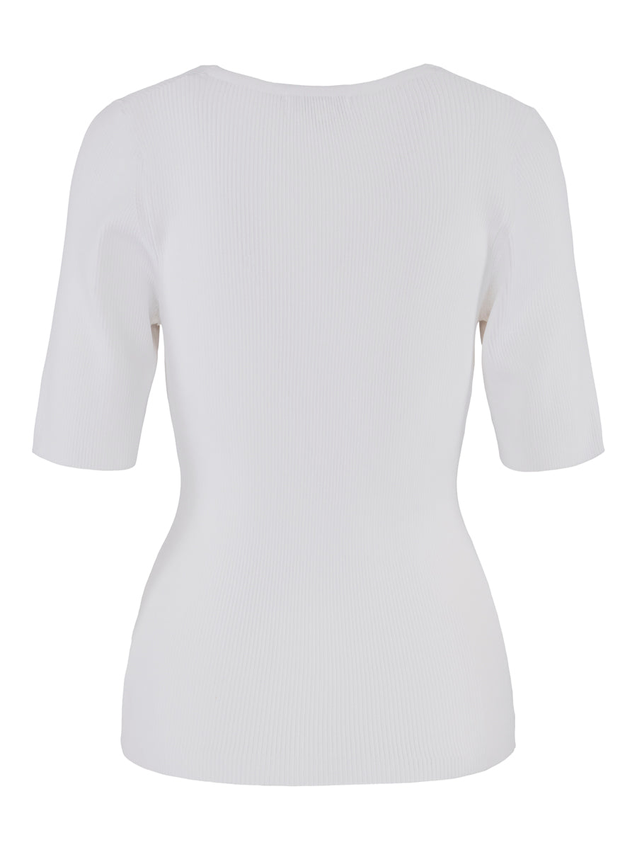 Ribbed short sleeve top Hvit
