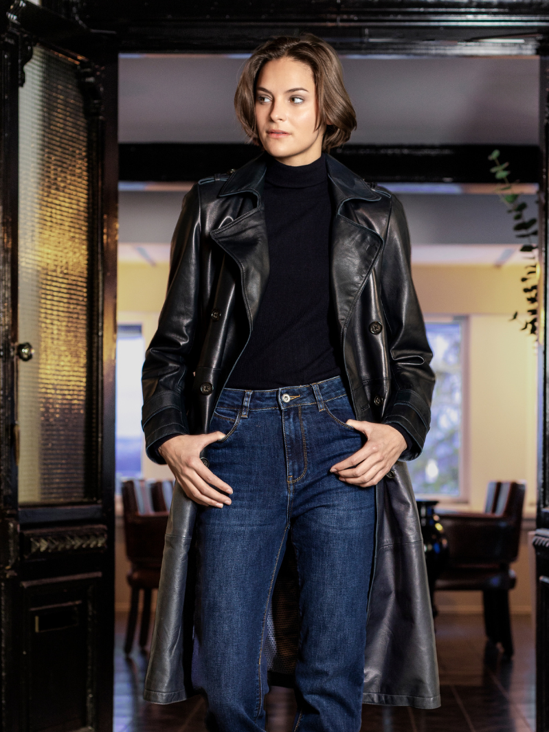 Leather trench coat Navy