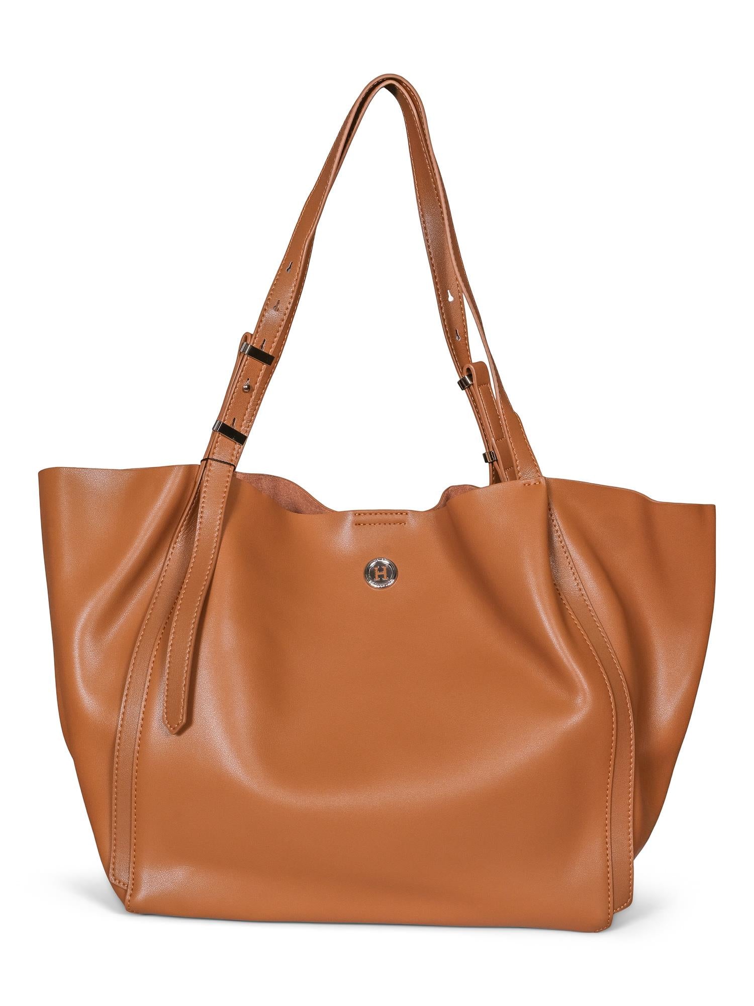 Fashion leather working bag Cognac-brun