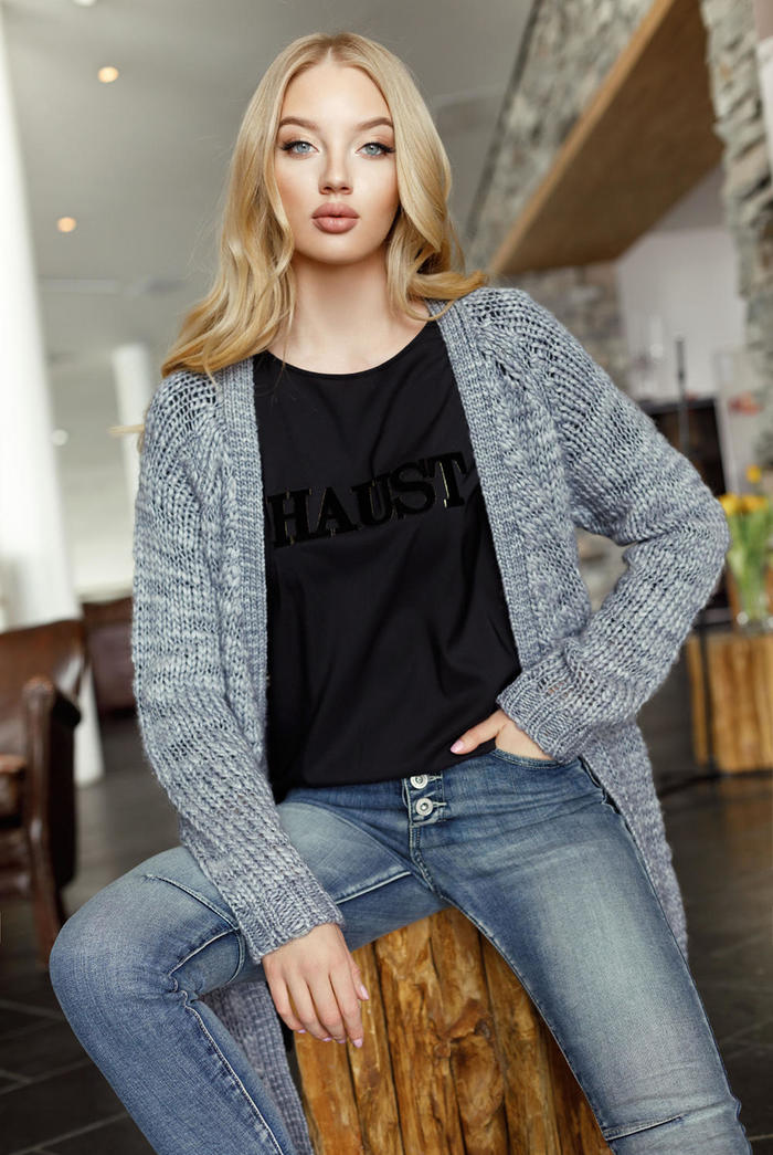 Big slub knit cardigan Ice Blue