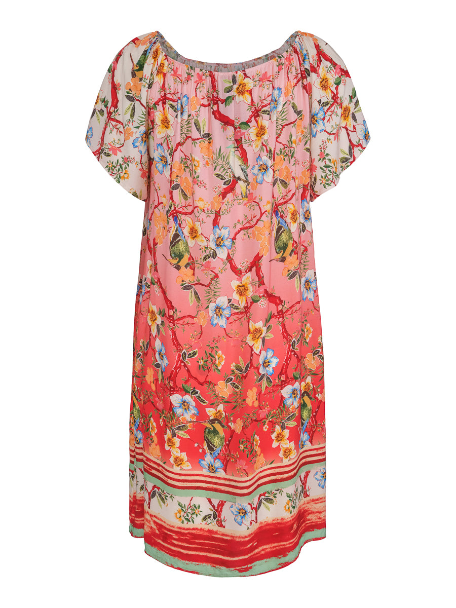 Short A-shape dress Red Flower