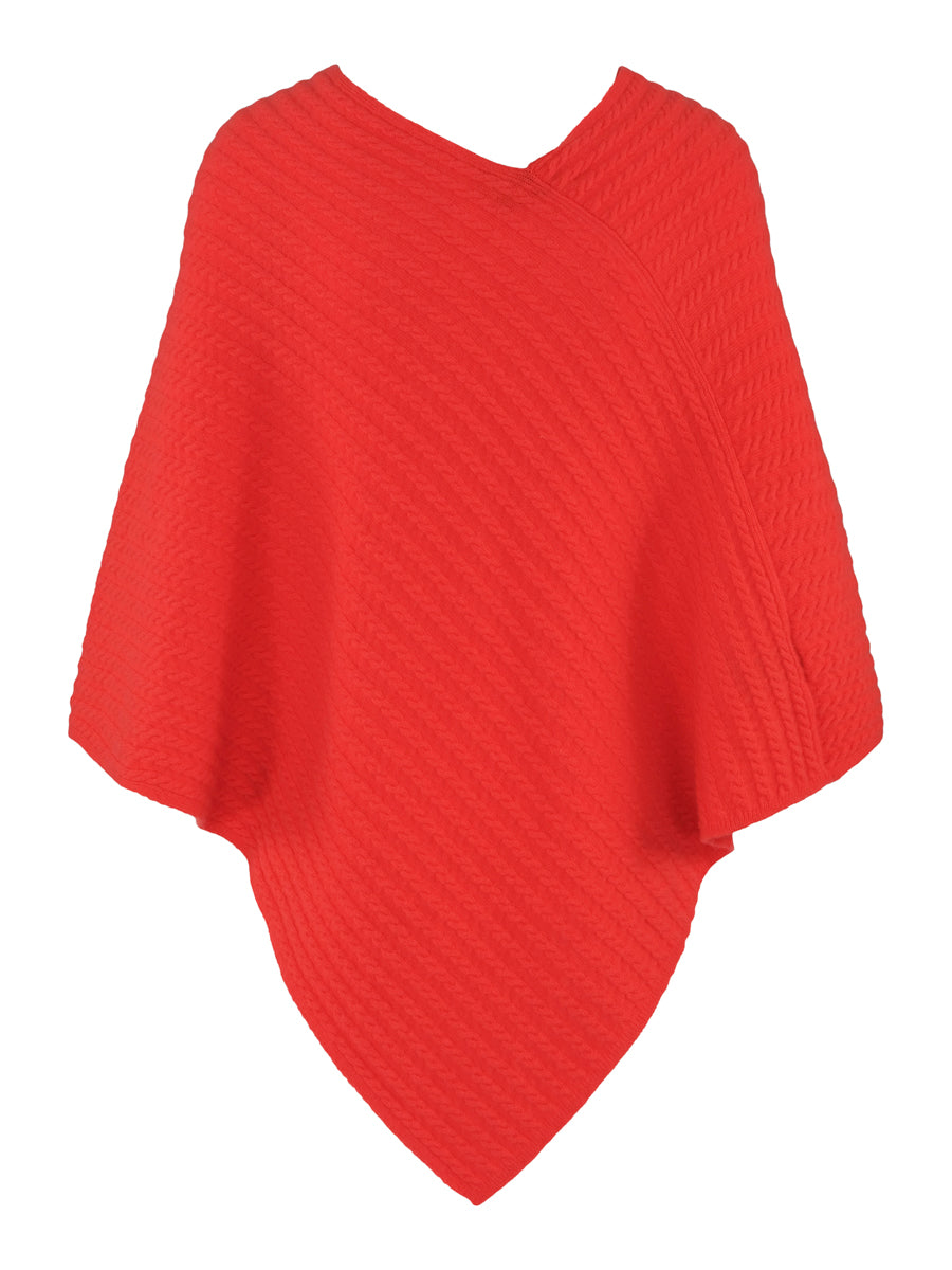 Cashmere cable poncho Korall