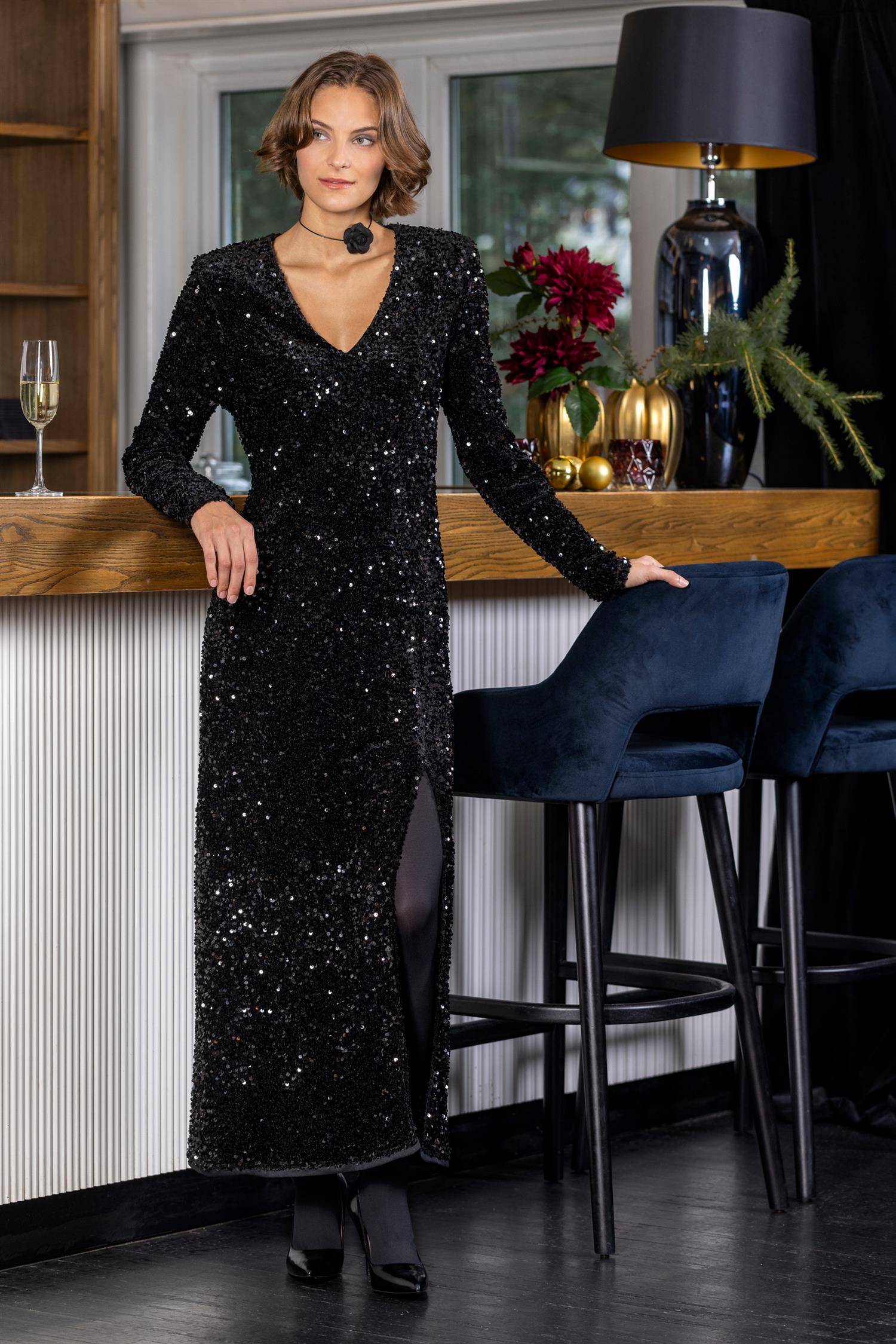 Long sequins dress Black