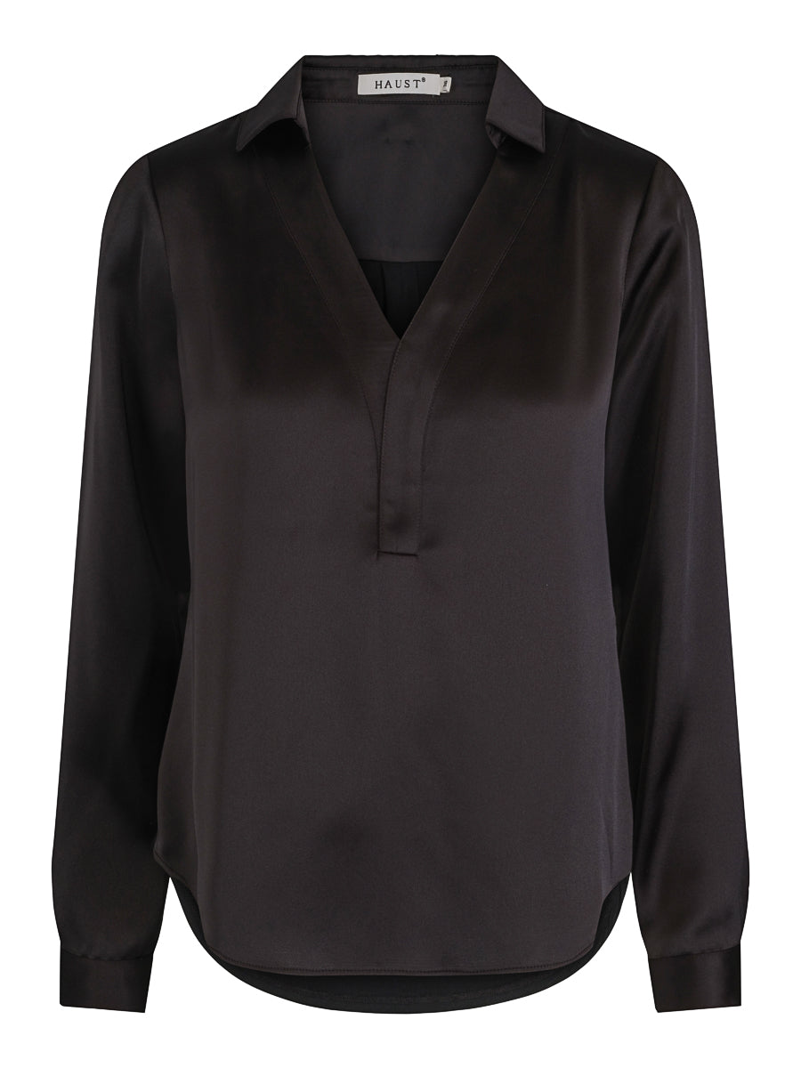 V-neck classic blouse Sort