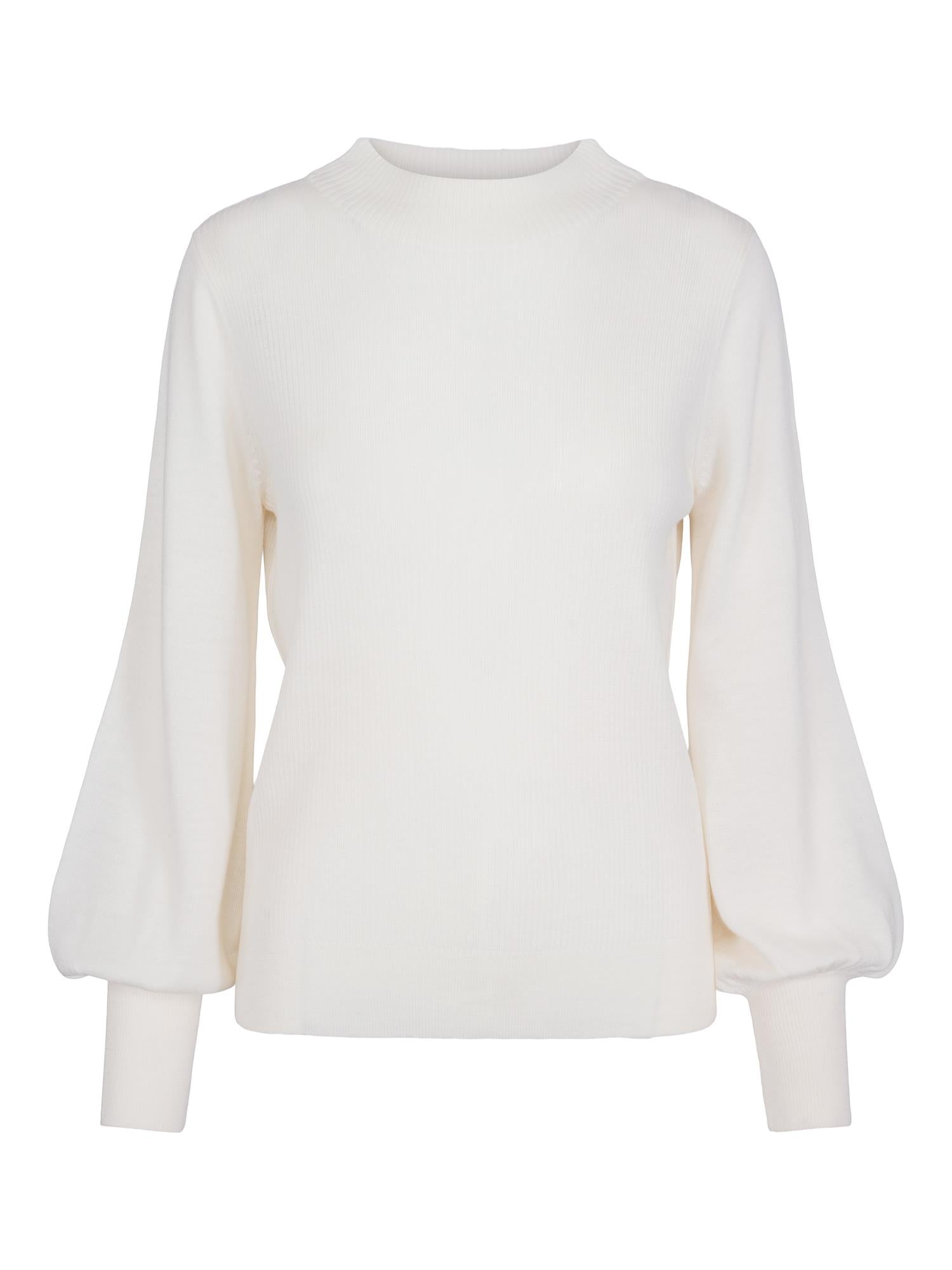 Ribbed merino sleeve pullover Krem