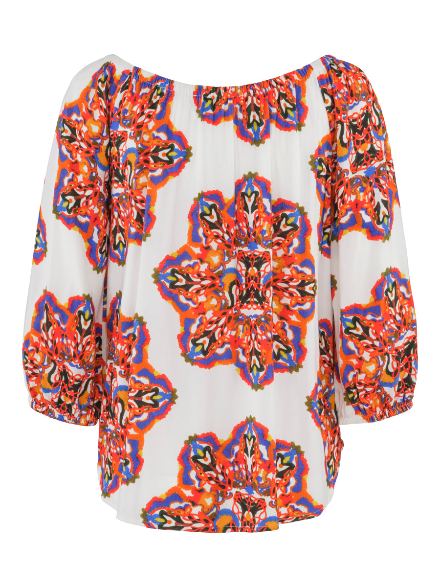 Elastic collar blouse White/Flower