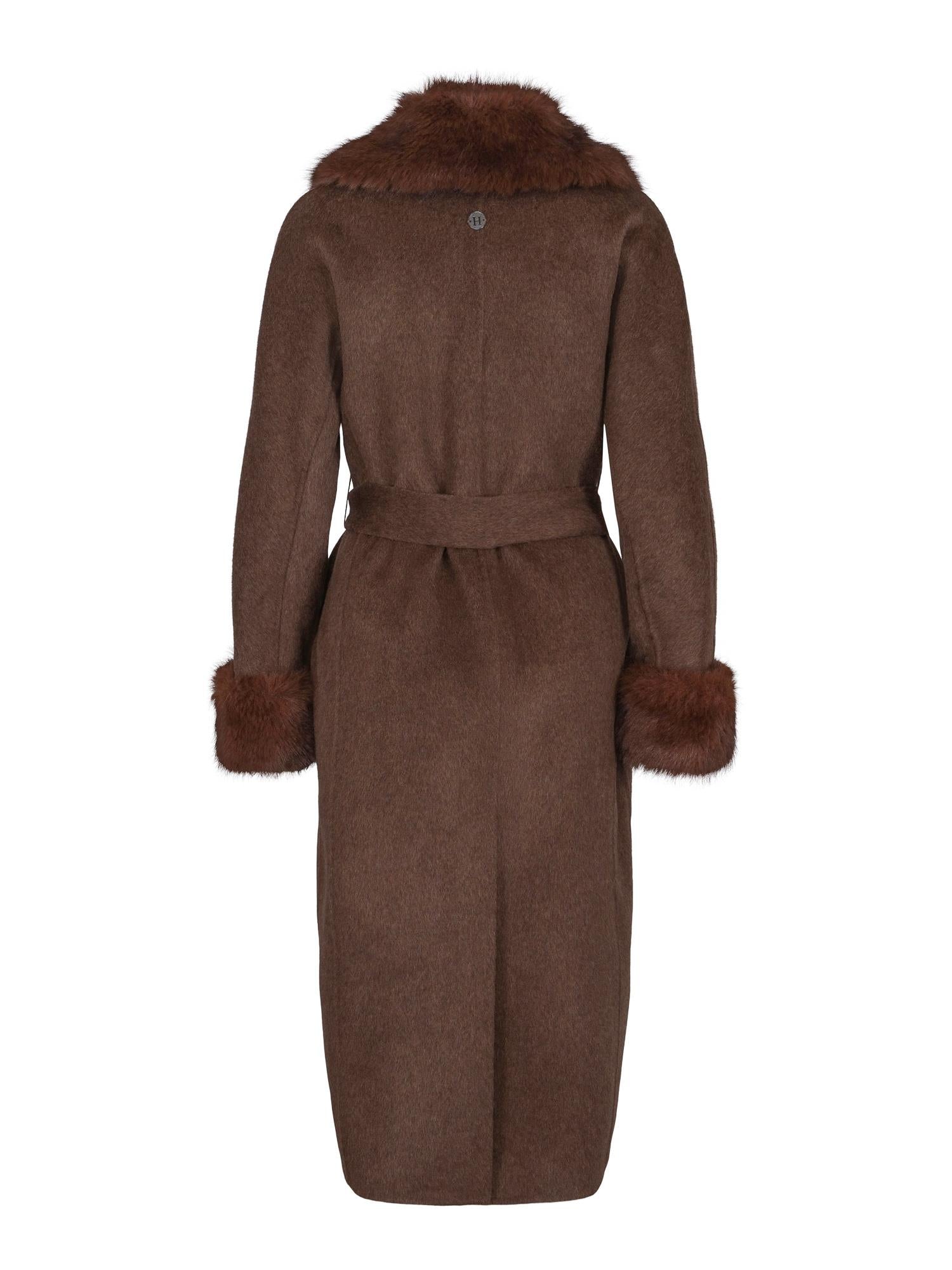 Fab wool coat w/faux fur Brunmelert