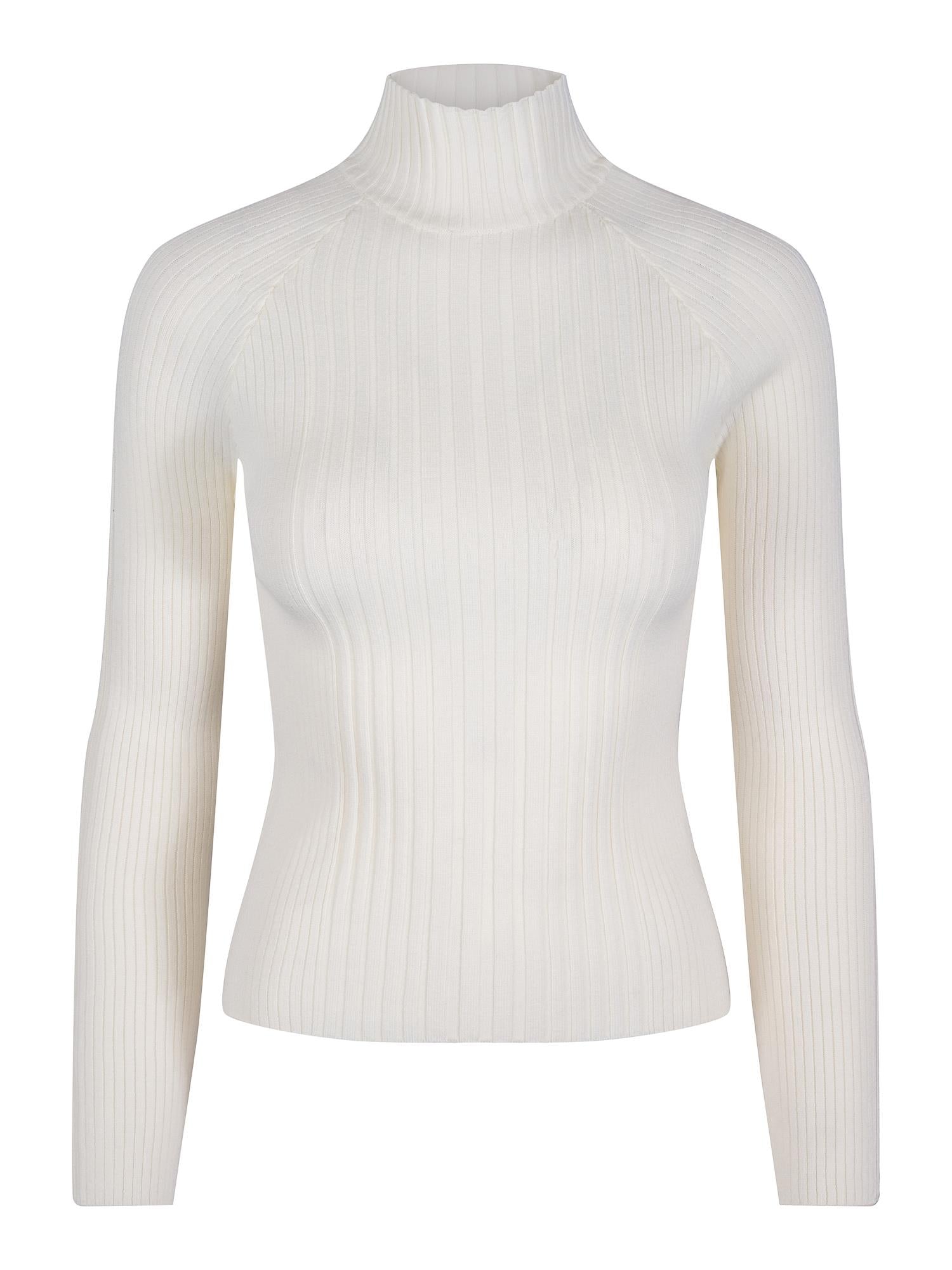 Rib round neck pullover Krem