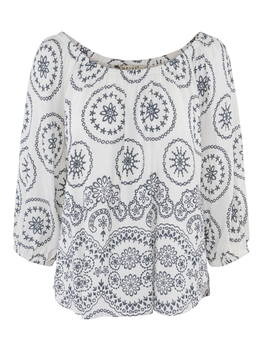 Elastic collar blouse Navy/White