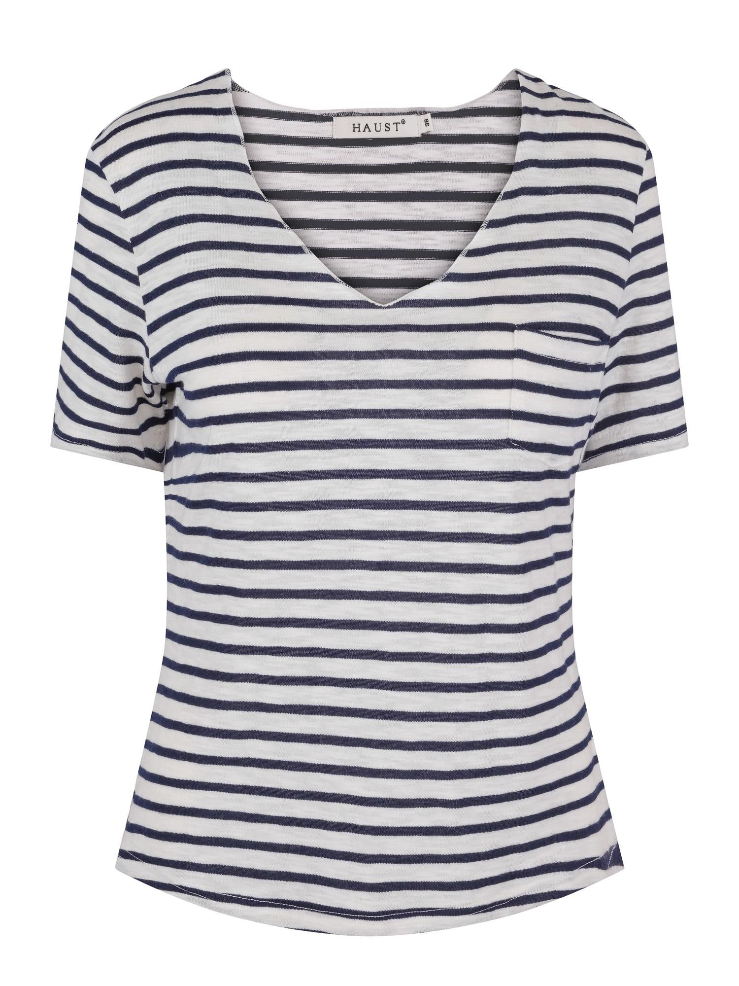 Linen V-neck top Stripete blå