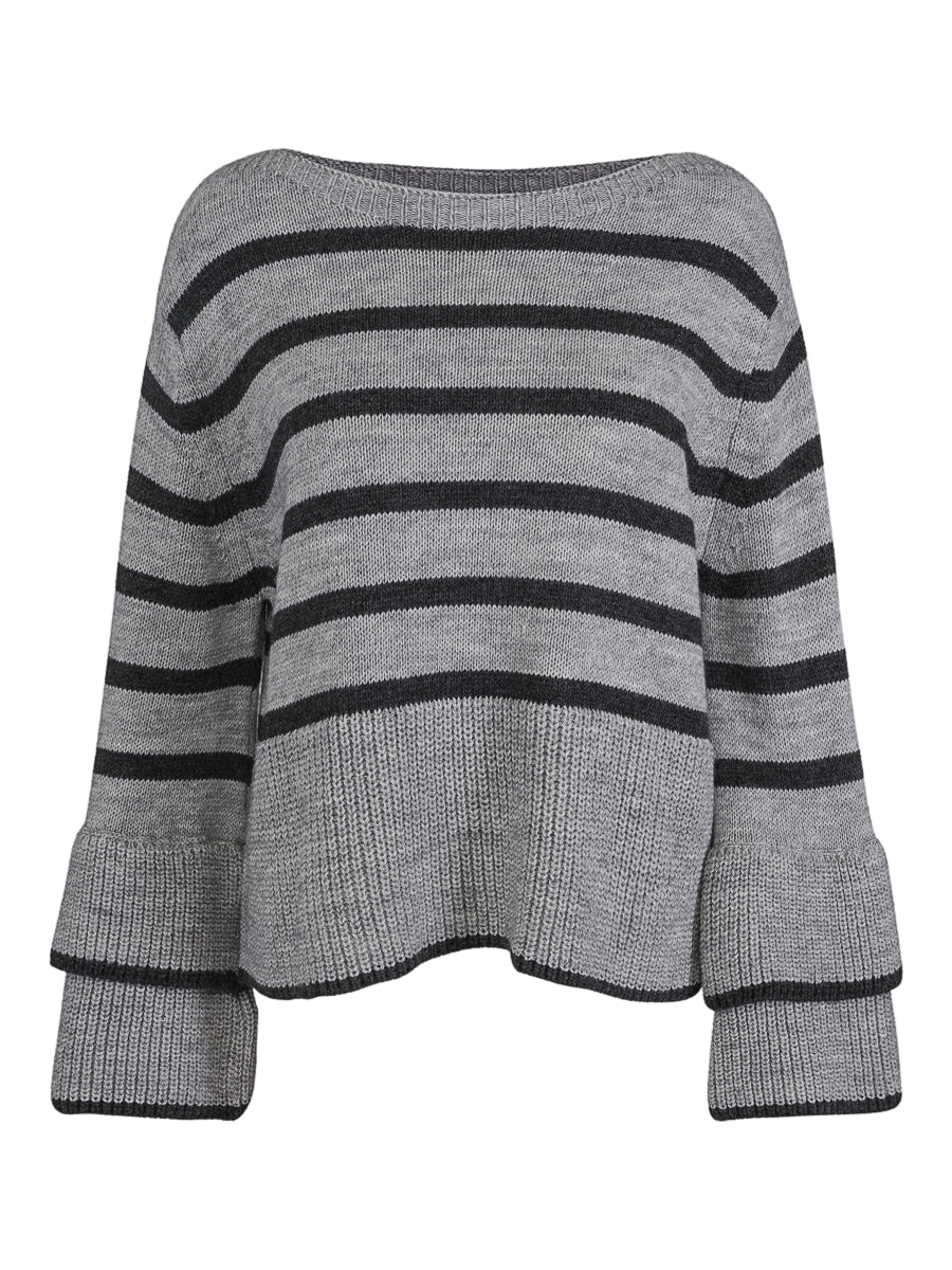 Striped cuff pullover Grey Melange