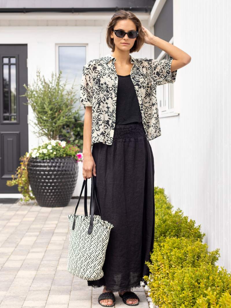 Long linen skirt Black