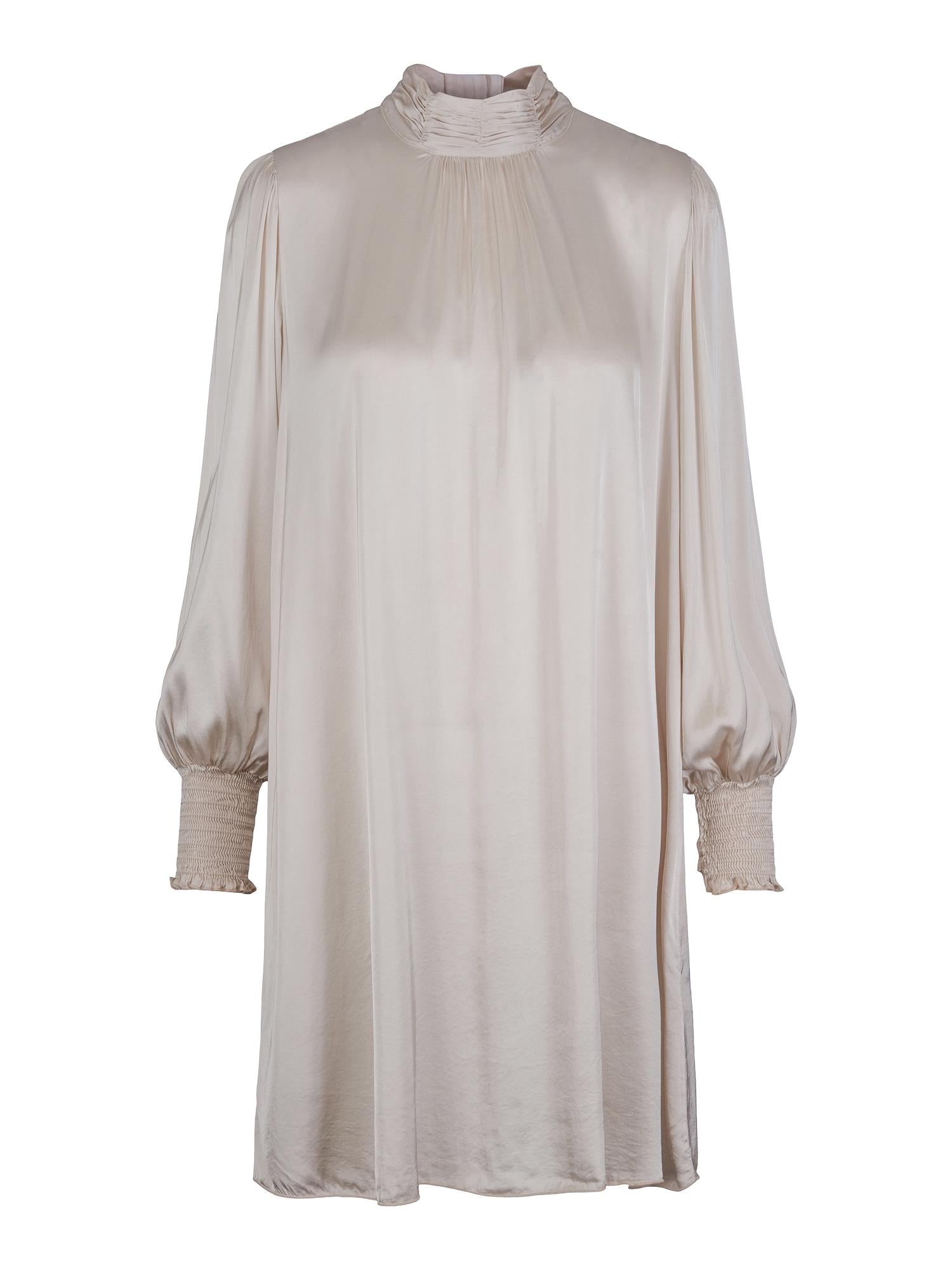 Collar satin strtech dress lys-beige