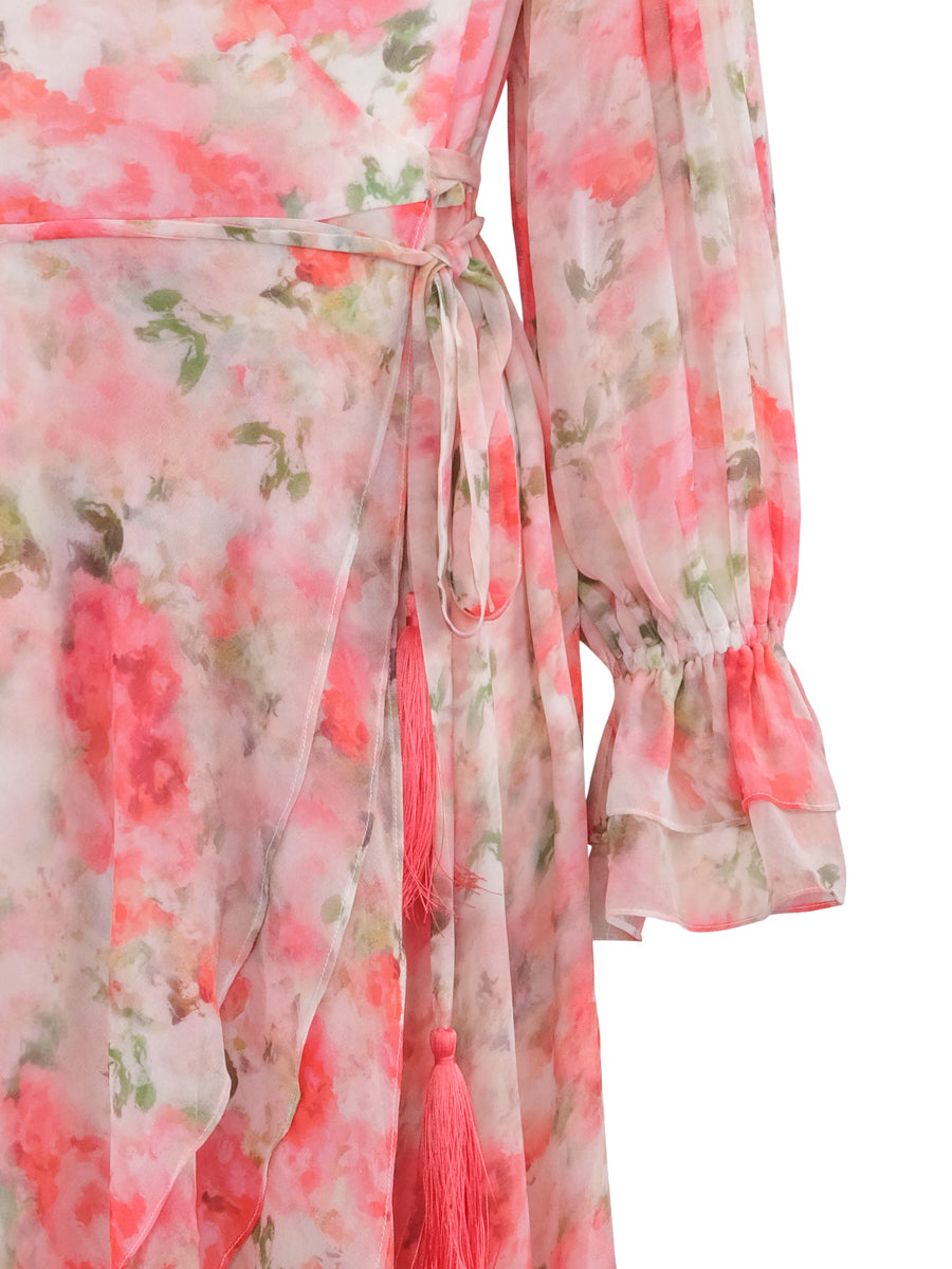 Long fab wrap dress Flower