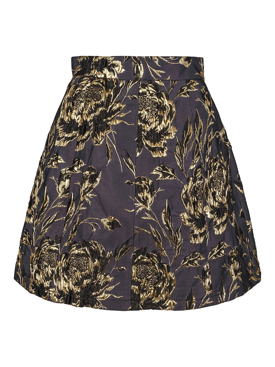 Jacquard wide skirt Black/Flower