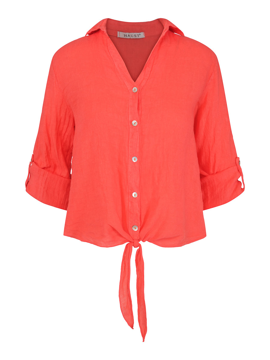 Tie linen shirt Coral